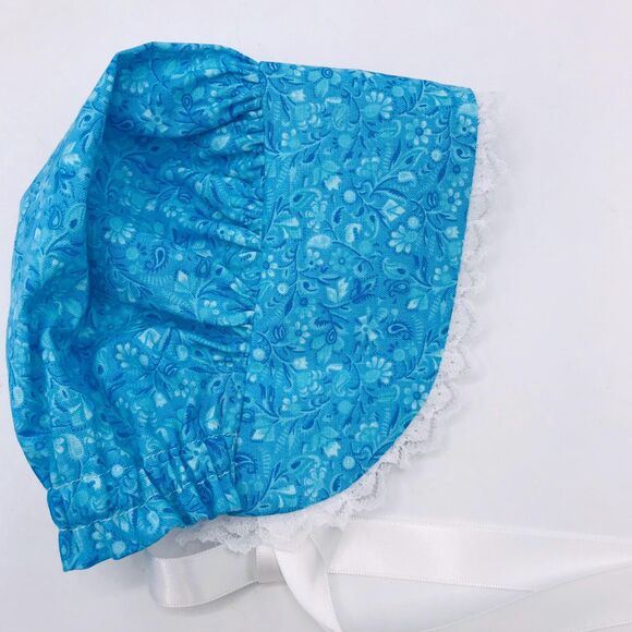 Bright Blue W Lace Pioneer Doll Dress & Bonnet, Handmade Outfit, For 18" Dolls - Picture 8 of 9